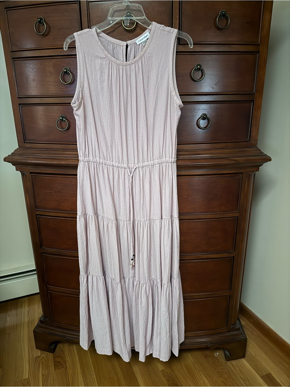 Calvin Klein Sleeveless Tiered Maxi Dress in Pale Pink